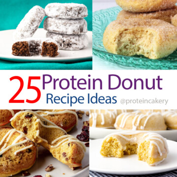 4 different donut photos in the corners and the words "25 protein donut recipe ideas" in the middle