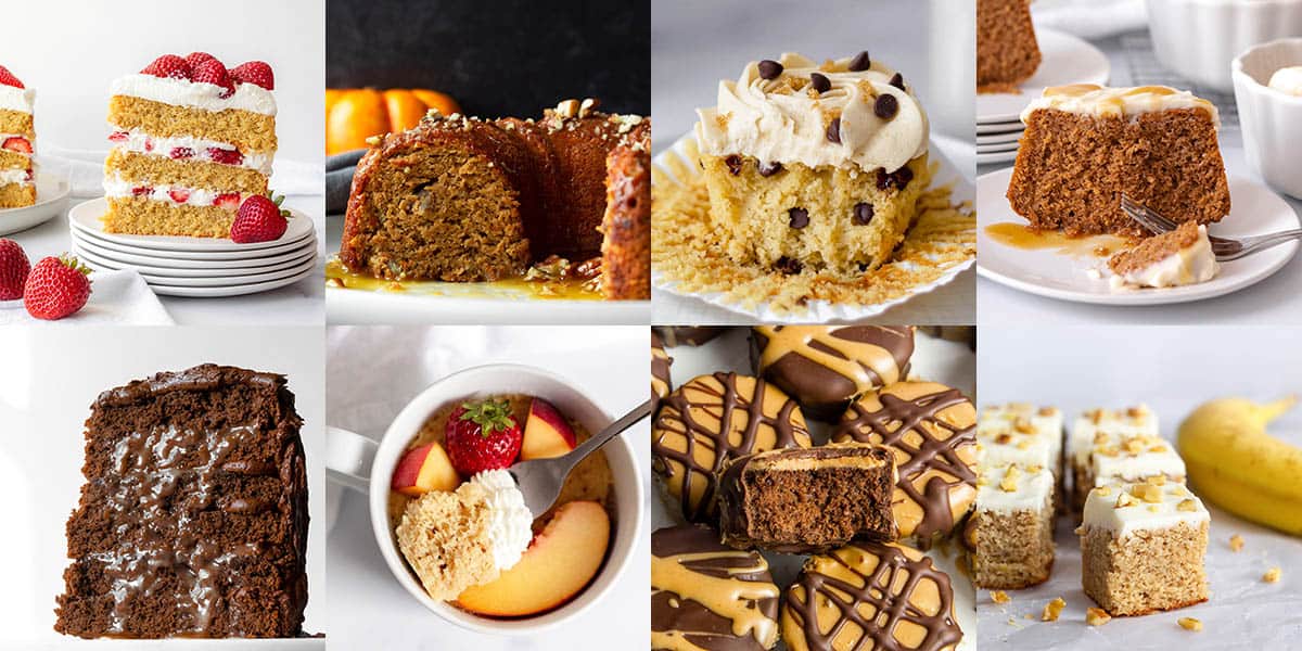 collage of proteinfull baking cake recipes