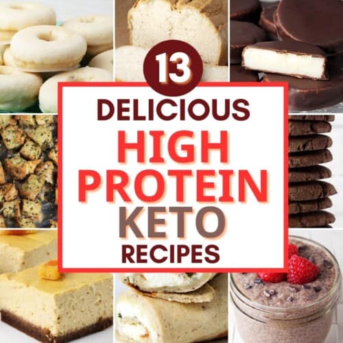 collage of photos with a box in the middel saying "high protein keto recipes"