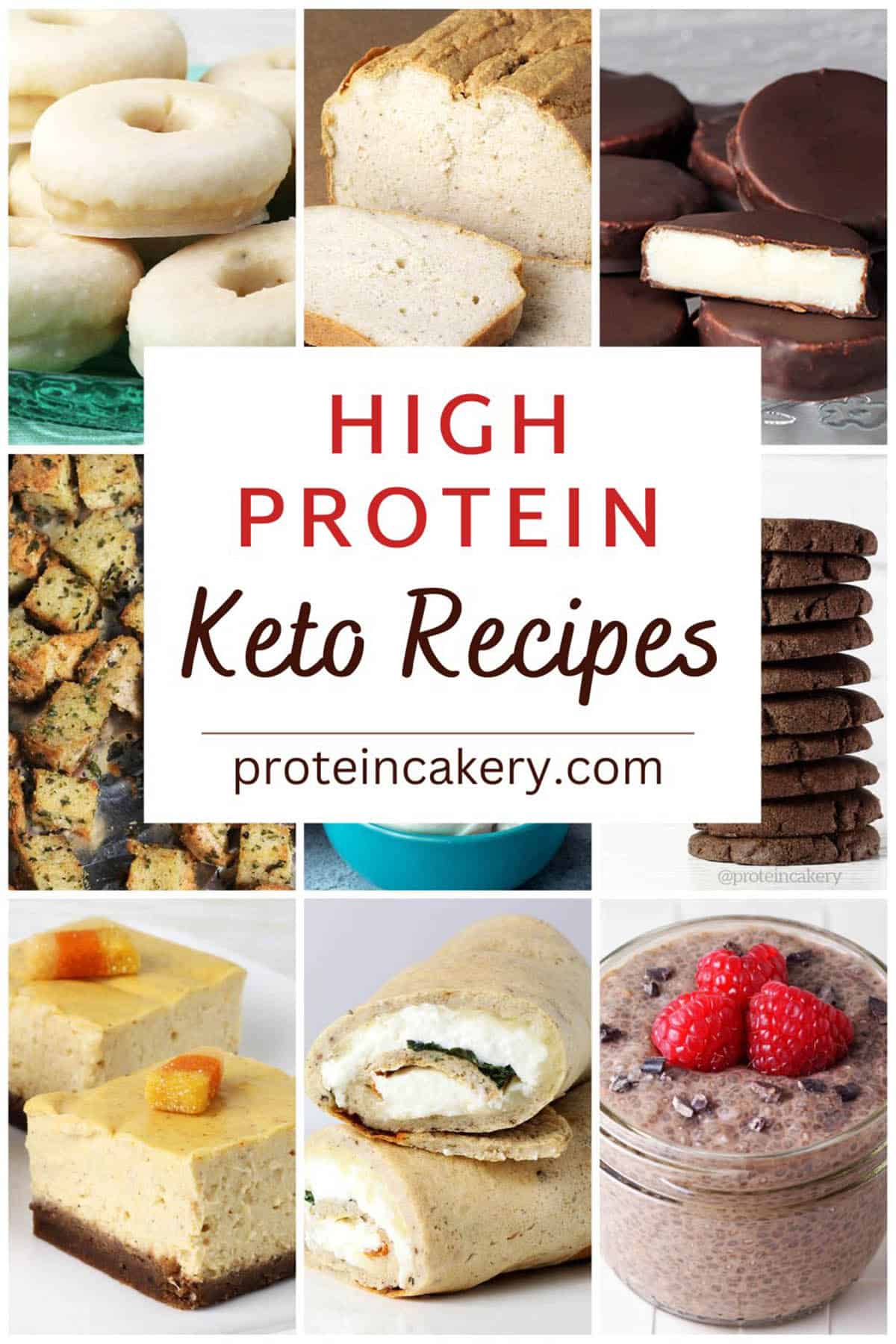 collage of photos with a box in the middel saying "high protein keto recipes"