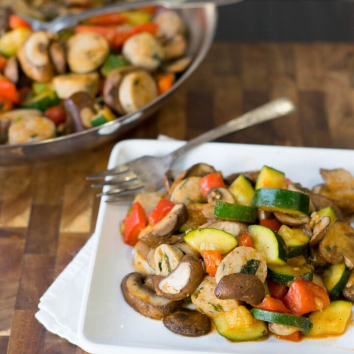 plate of sausage and vegetable stir fry