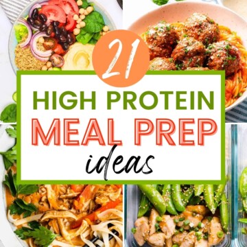 collage of photos of high protein meals