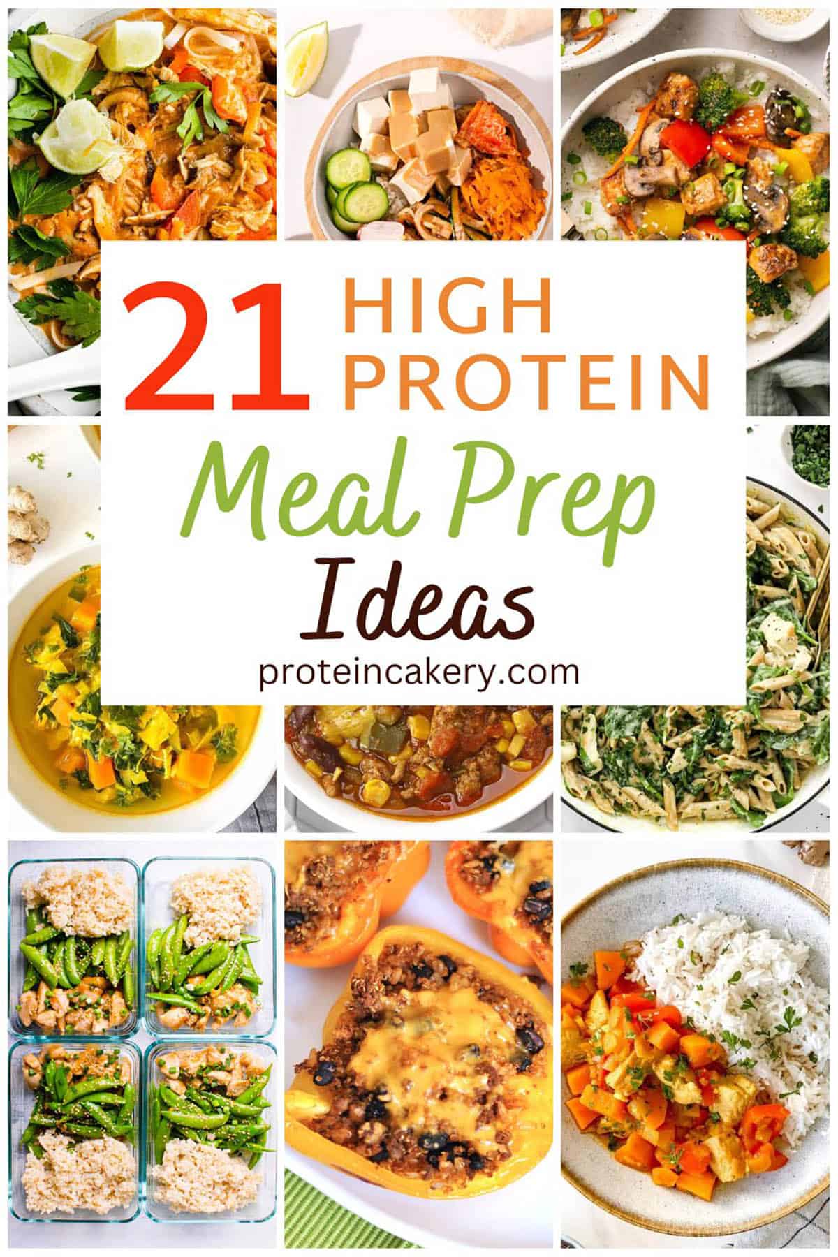 collage of photos of high protein meals