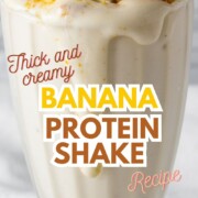 banana protein shake with toppings.