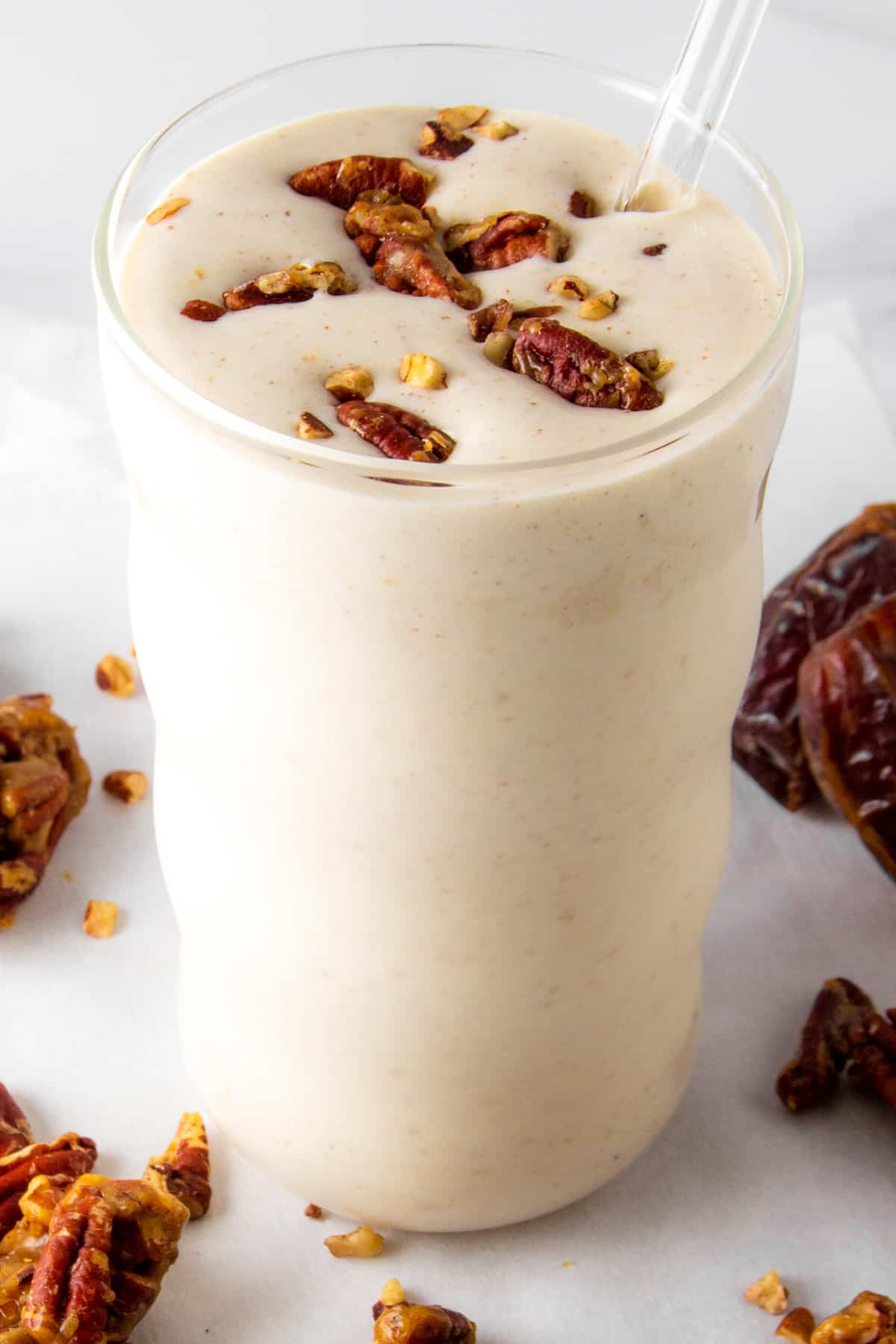 protein shake with pecans and dates.