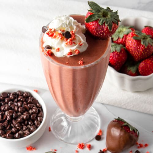 chocolate strawberry protein shake.