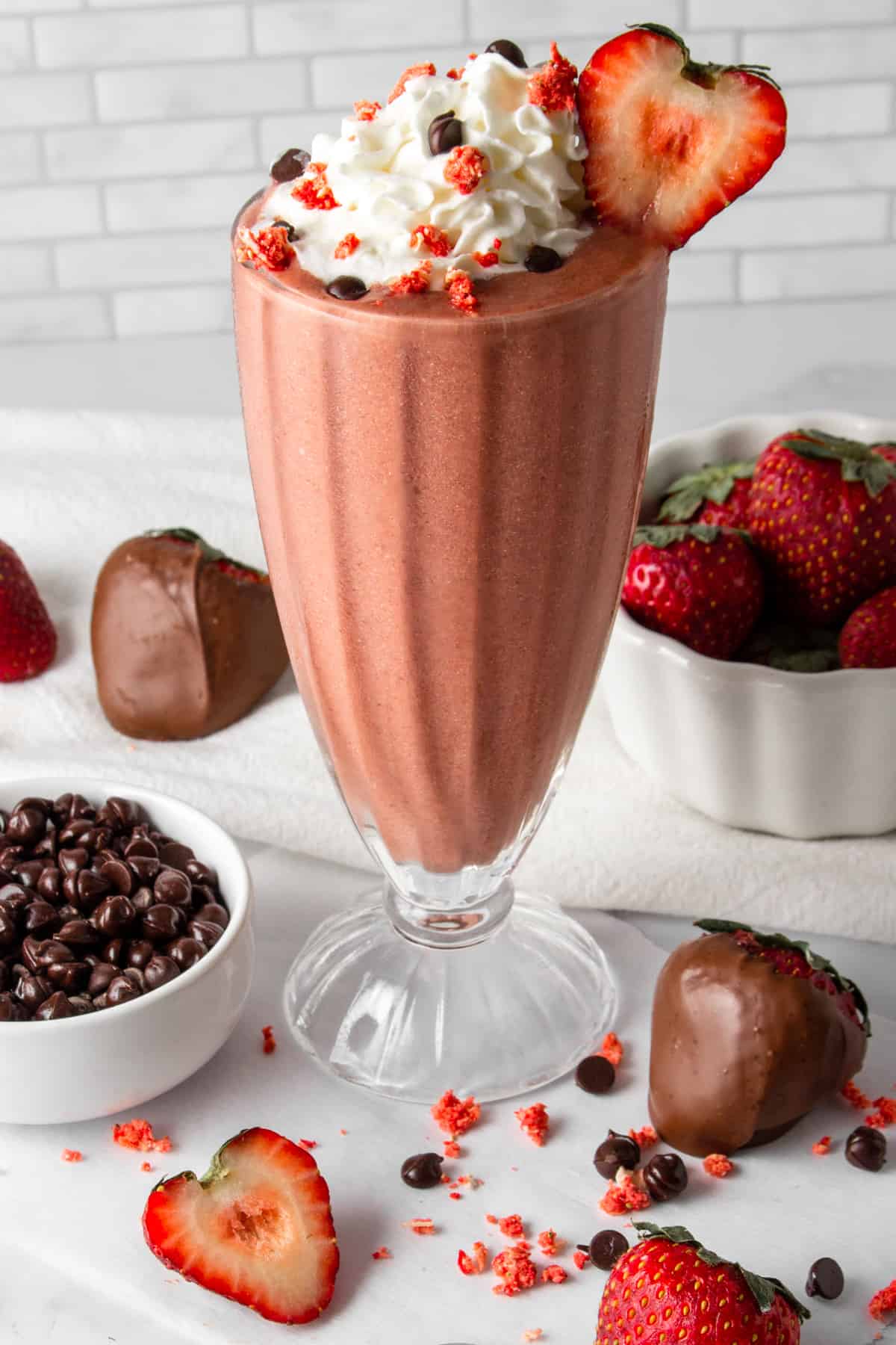 chocolate strawberry protein shake.