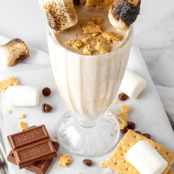 s'mores protein shake with toppings.