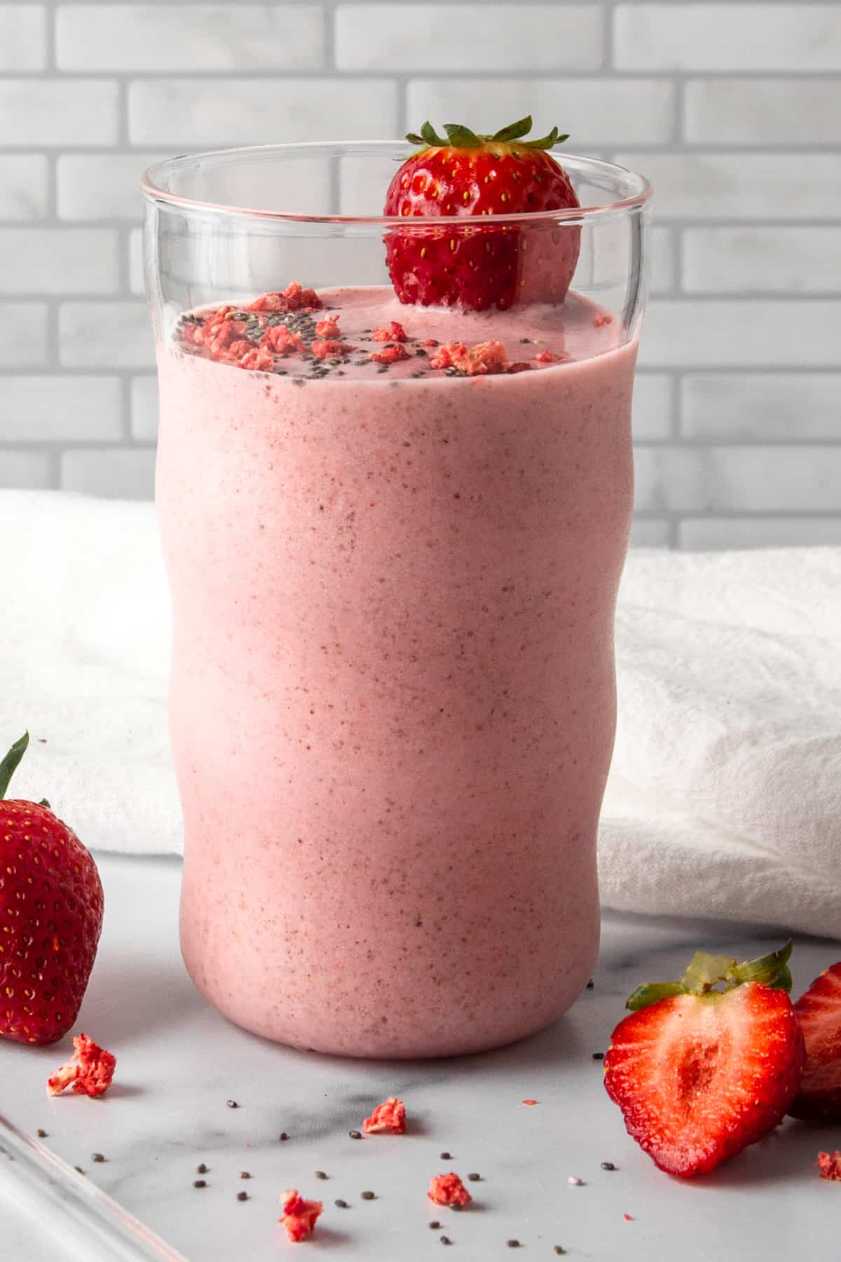 strawberry chia protein smoothie.