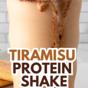 tiramisu protein shake with text overlay.