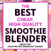 collage of protein smoothies with text overlay.