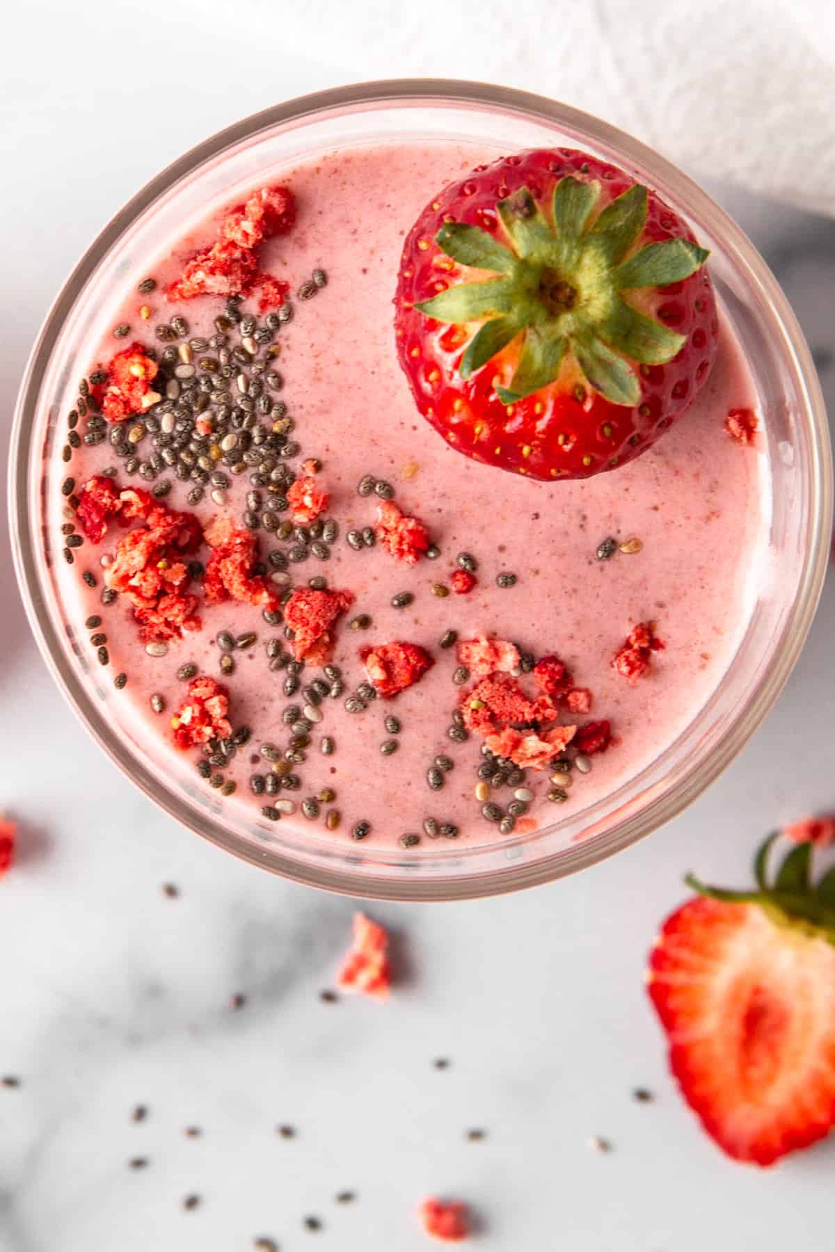 strawberry chia collagen smoothie.