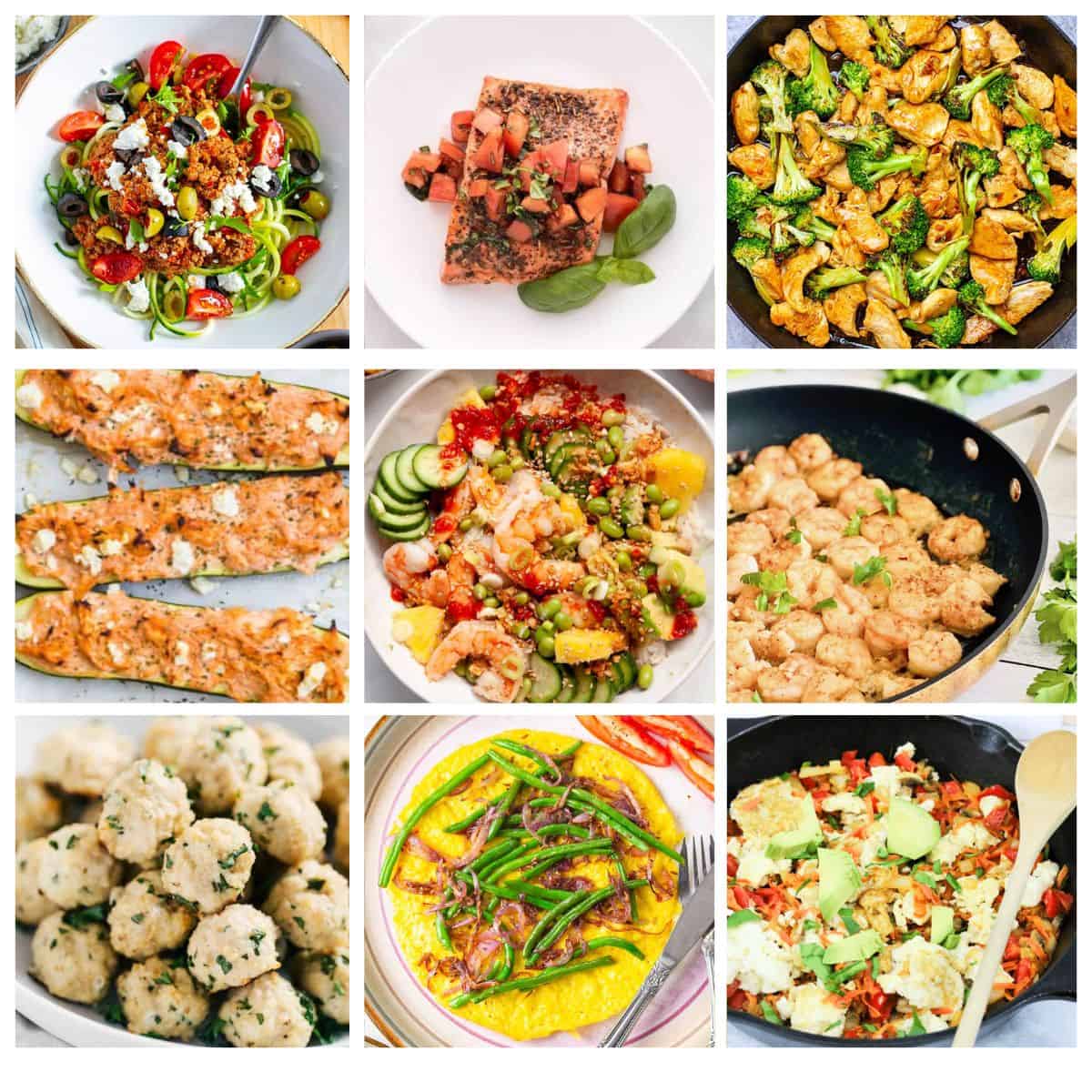 collage of plated meals.