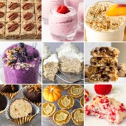 collage of recipe images using vanilla protein powder.