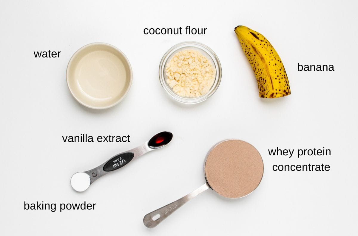 labeled ingredients for chocolate protein cookies with whey protein.