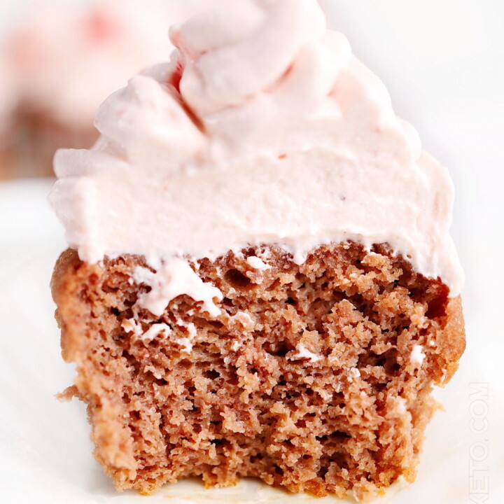 frosted strawberry protein cupcake.