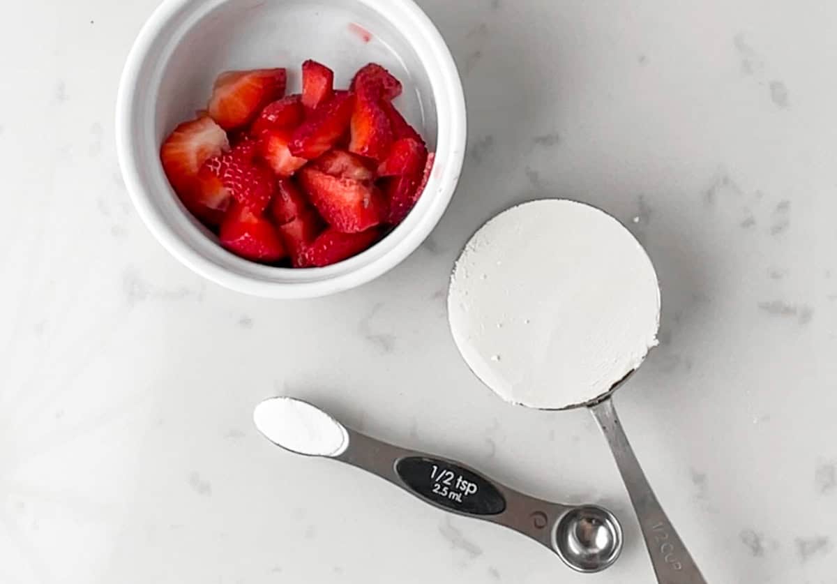 ingredients for high protein strawberry filled chocolates.