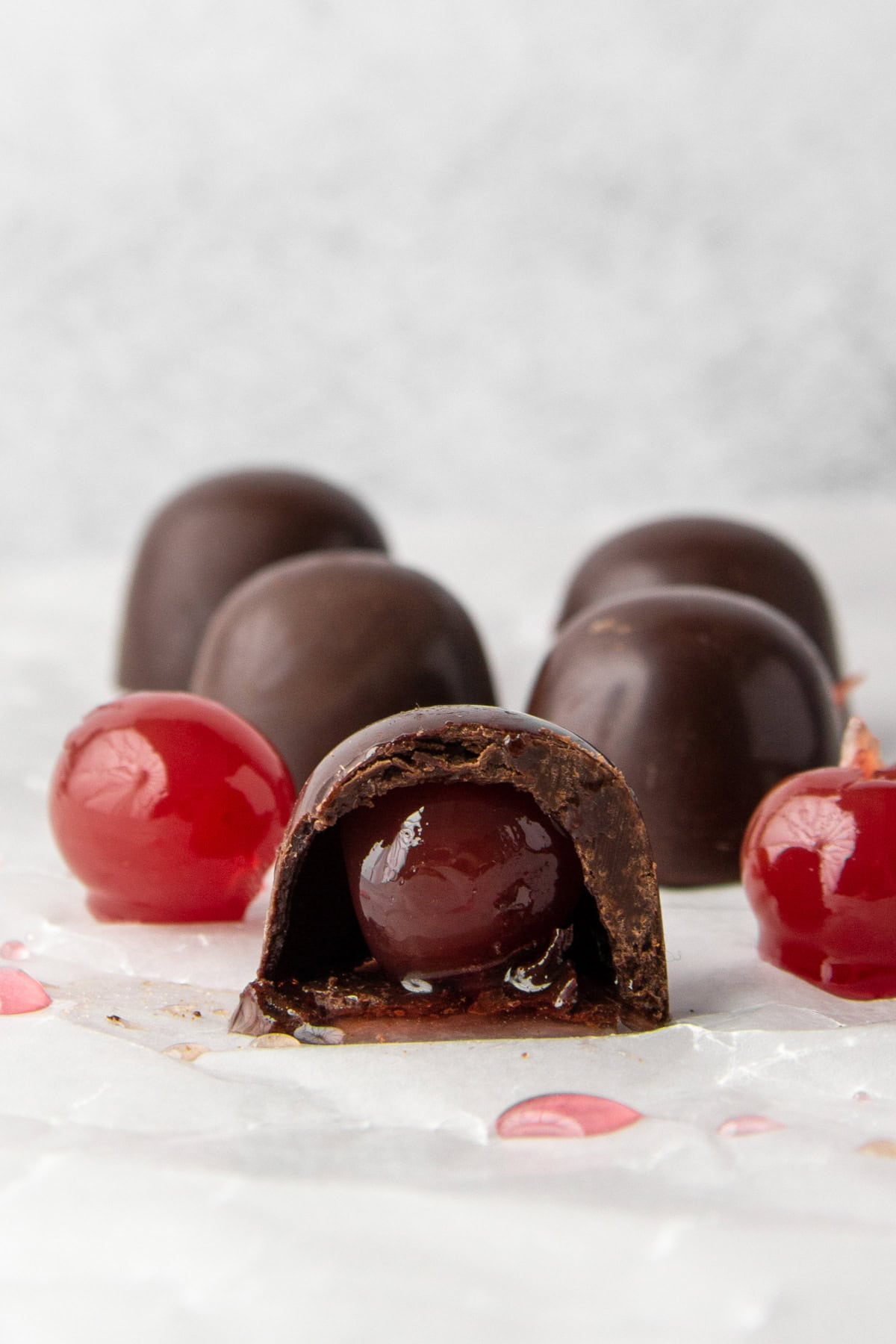sugar free cherry cordial chocolates with natural maraschino cherries.