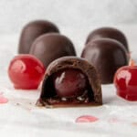 sugar free cherry cordial chocolates with natural maraschino cherries.