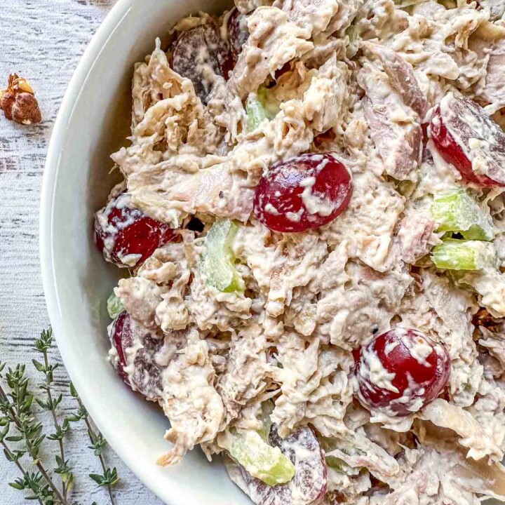 chicken salad in a bowl.