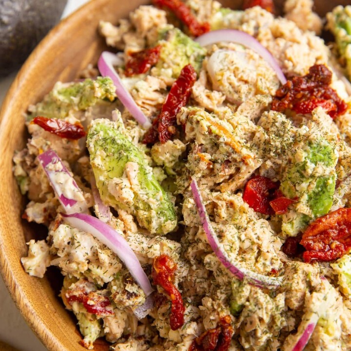 salmon salad in a bowl.