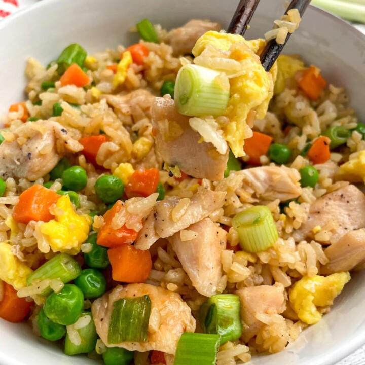 bowl with healthy chicken fried rice.