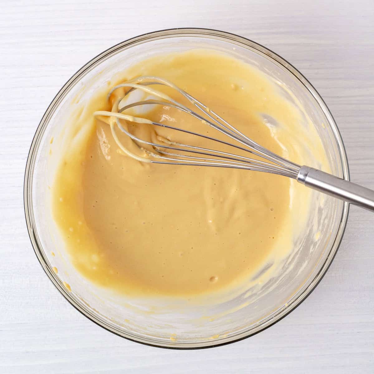 bowl with protein pancake batter before adding blueberries.