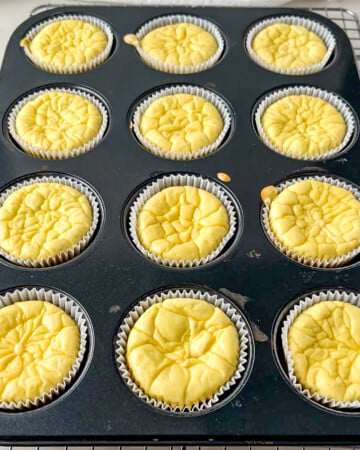 sad looking mini protein cheesecakes that were made without a water bath.