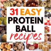 collage of protein balls with text overlay.