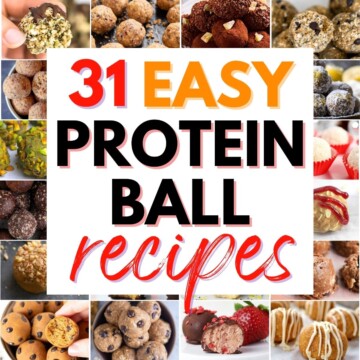 collage of protein balls with text overlay.