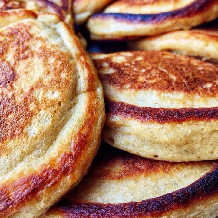 closeup of greek yogurt pancakes.