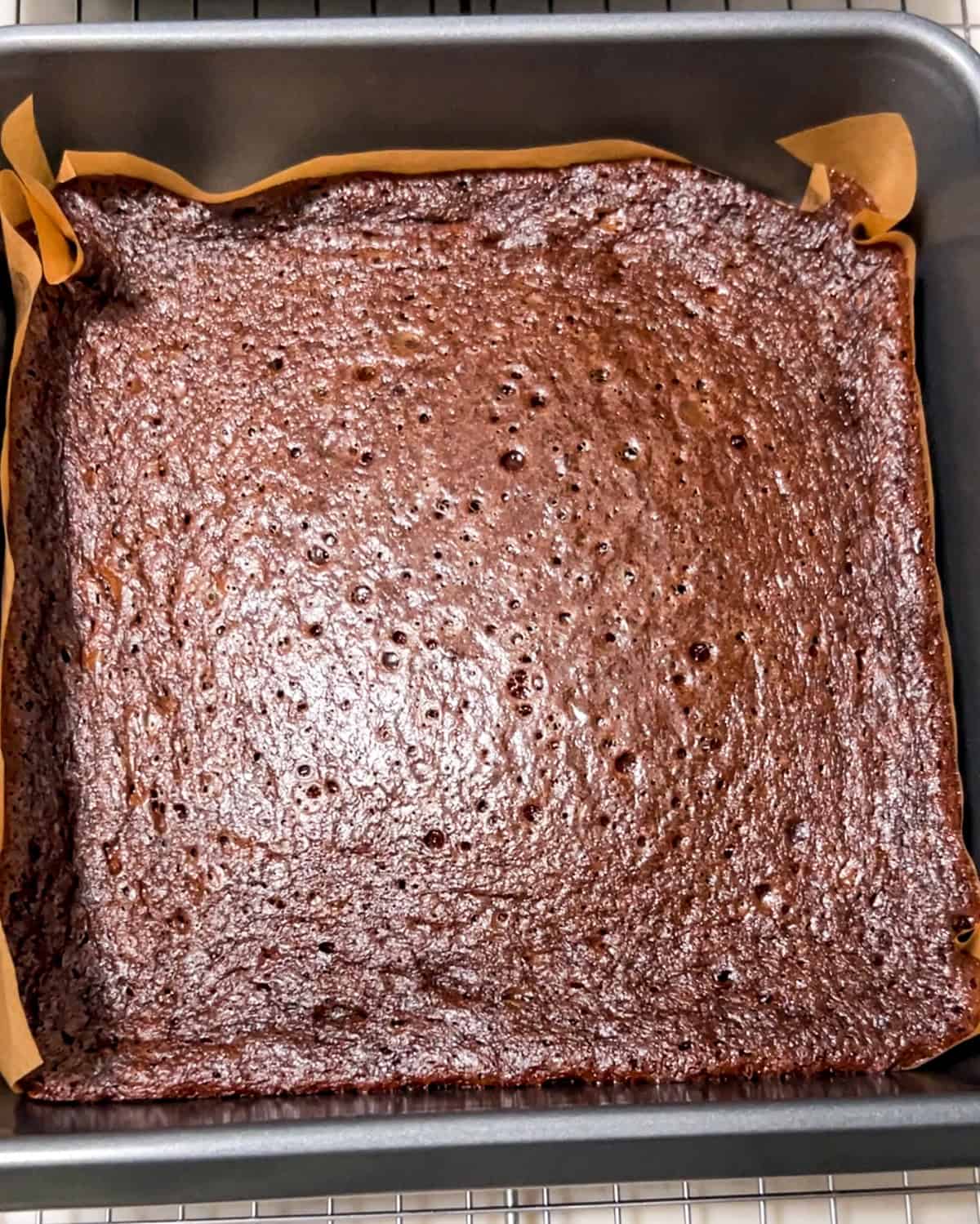 collagen protein brownies cooling in the pan.