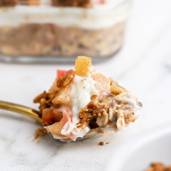 spoonful of apple pie protein overnight oats.