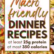 collage of macro friendly recipe photos with text overlay.