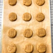 peanut butter protein cookies cooling on a wire rack.
