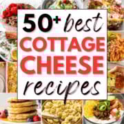 collage of cottage cheese recipes with text overlay.