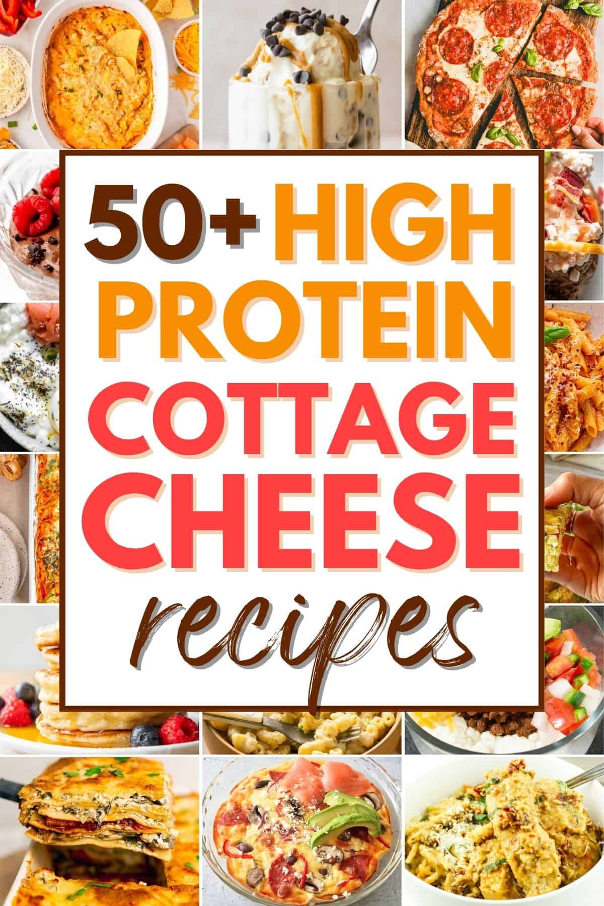 collage of cottage cheese recipes with text overlay.