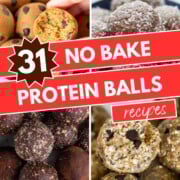 collage of protein balls with text overlay.