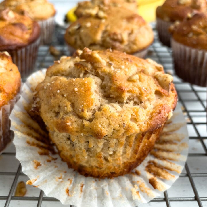 banana collagen muffins on a cooling rack.