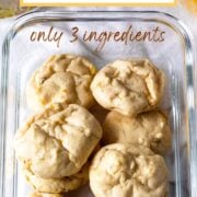 banana protein cookies in a glass meal prep container, with text overlay.