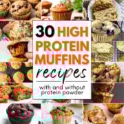 collage of high protein muffin photos with text overlay.