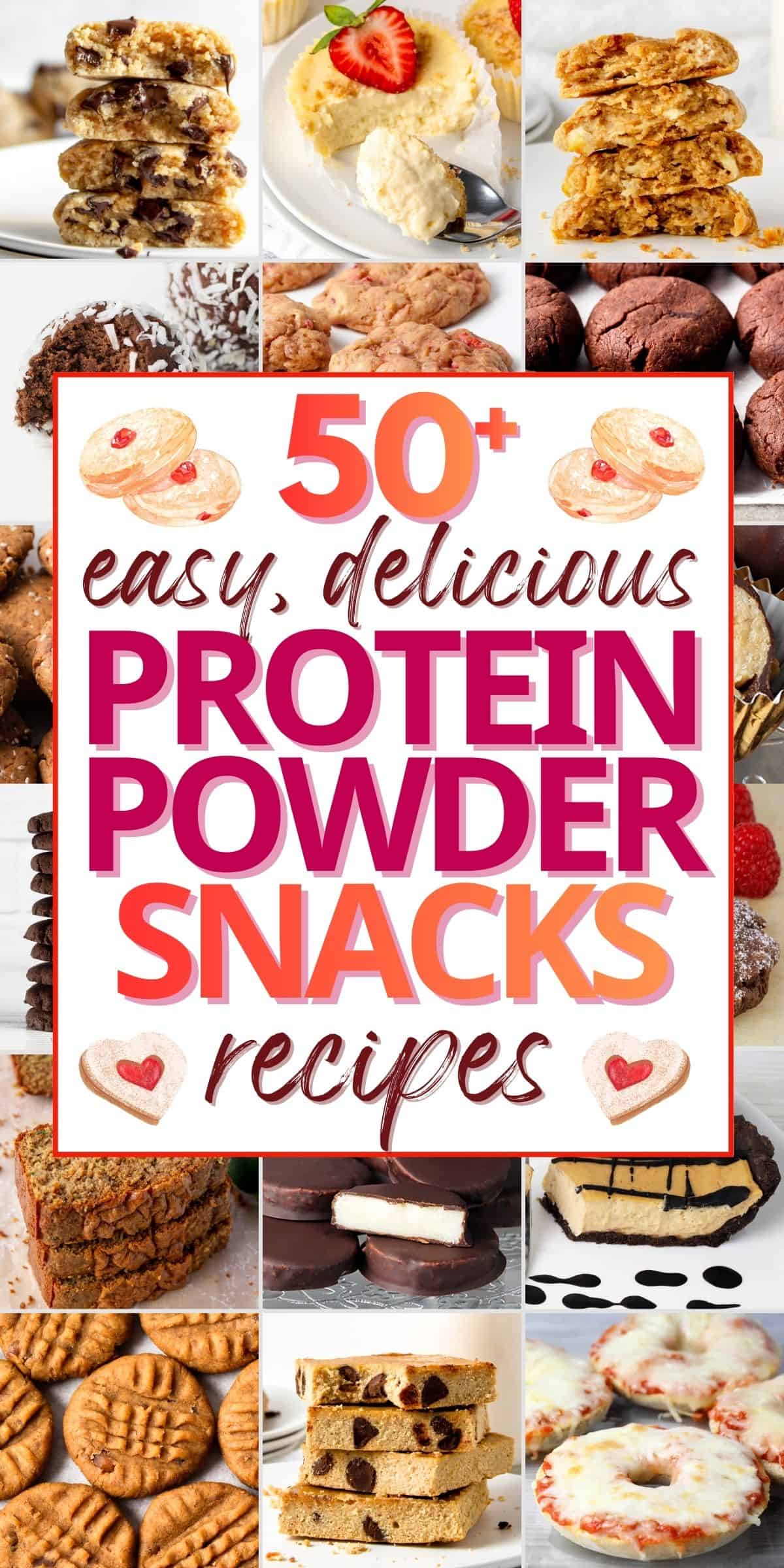 collage of homemade protein powder snacks with text overlay.