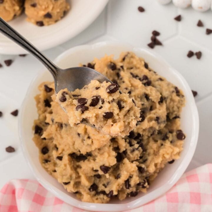 Delicious high protein cookie dough with chocolate chips, perfect for healthy snacking.