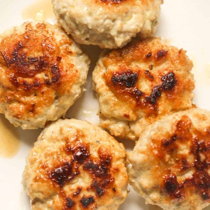 chicken sausage patties on a plate.