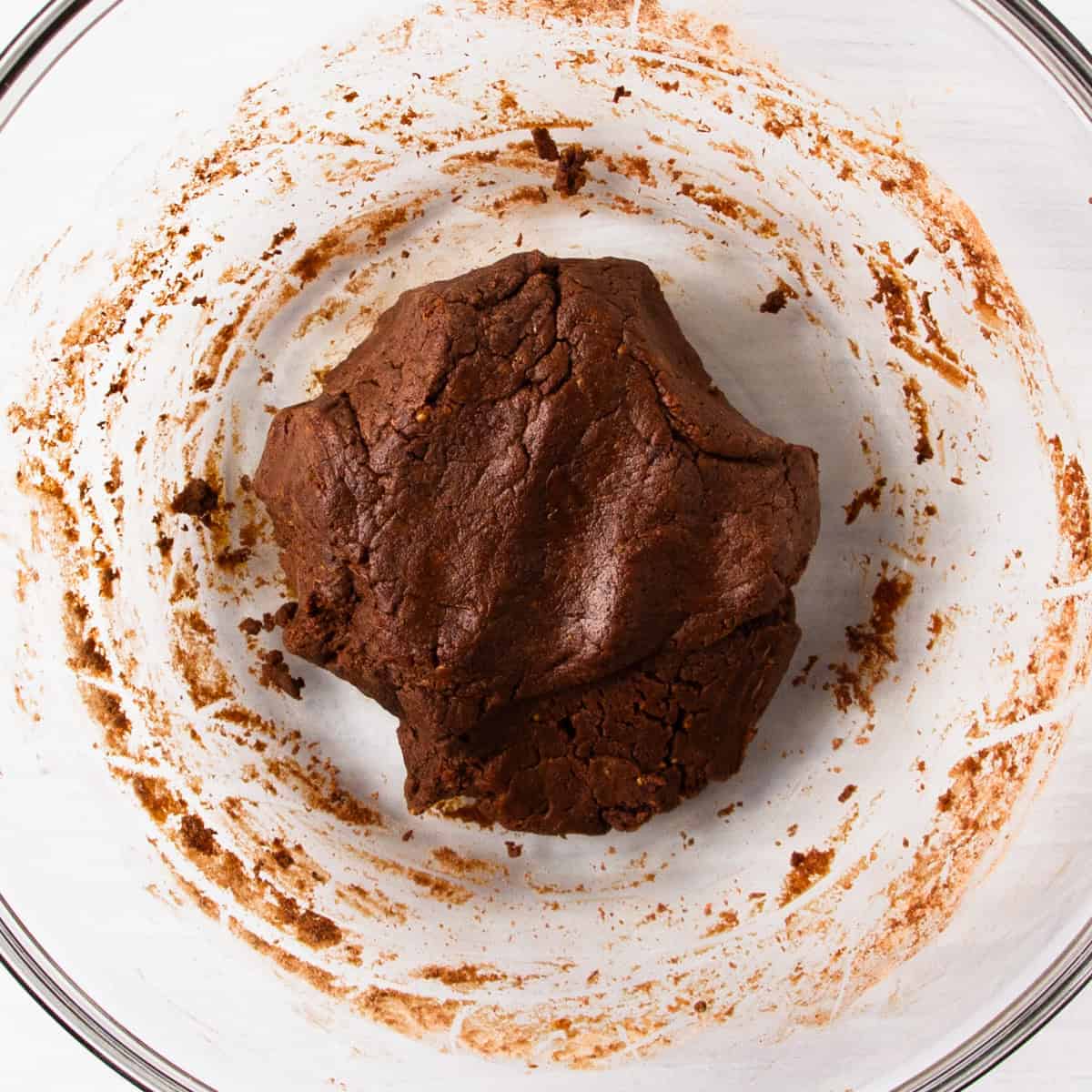 chocolate protein ball dough before being portioned into balls.
