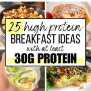 collage of high protein breakfast recipes with text overlay.