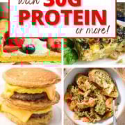 collage of high protein breakfast recipes with text overlay.