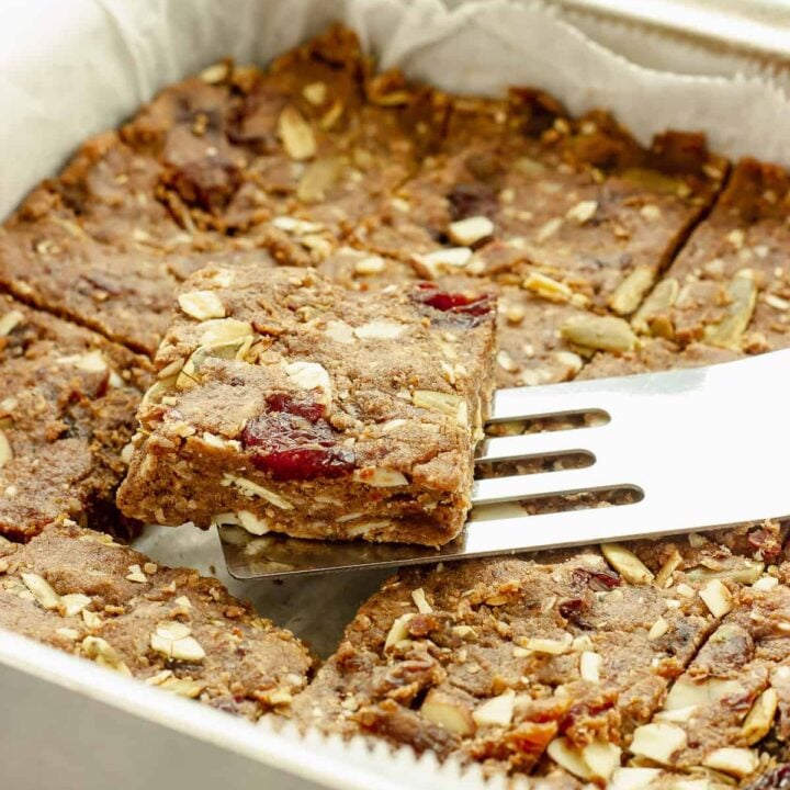tray of baked fruit and nut bars.