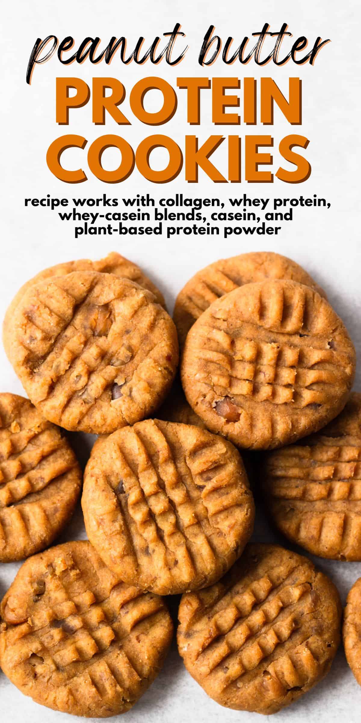 peanut butter protein cookies with text overlay.