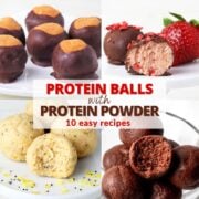 collage of protein balls with text overlay.